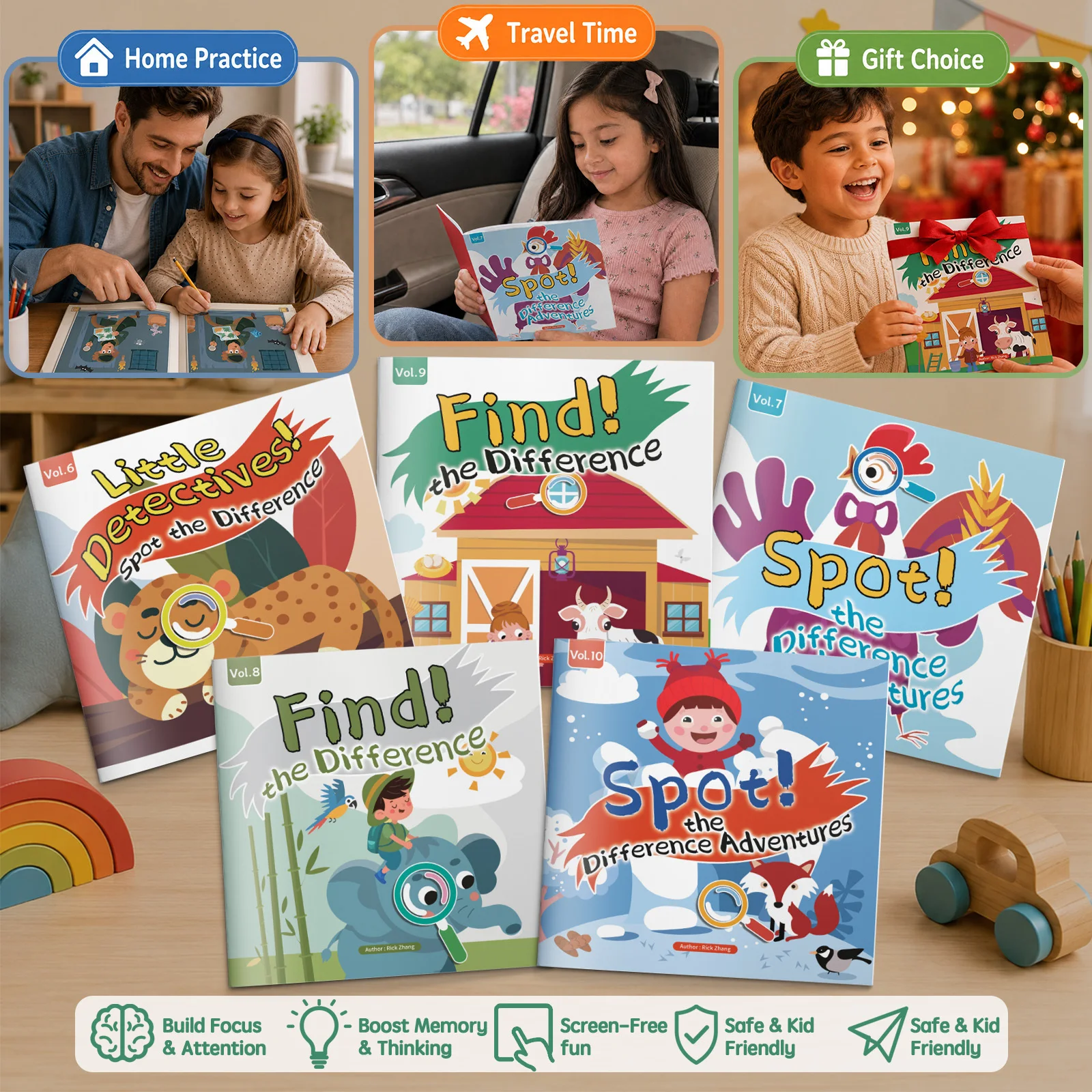 Spot the Difference Books for Kids, 5-Book Activity Workbook Set for Focus, Observation, Attention and Visual Thinking