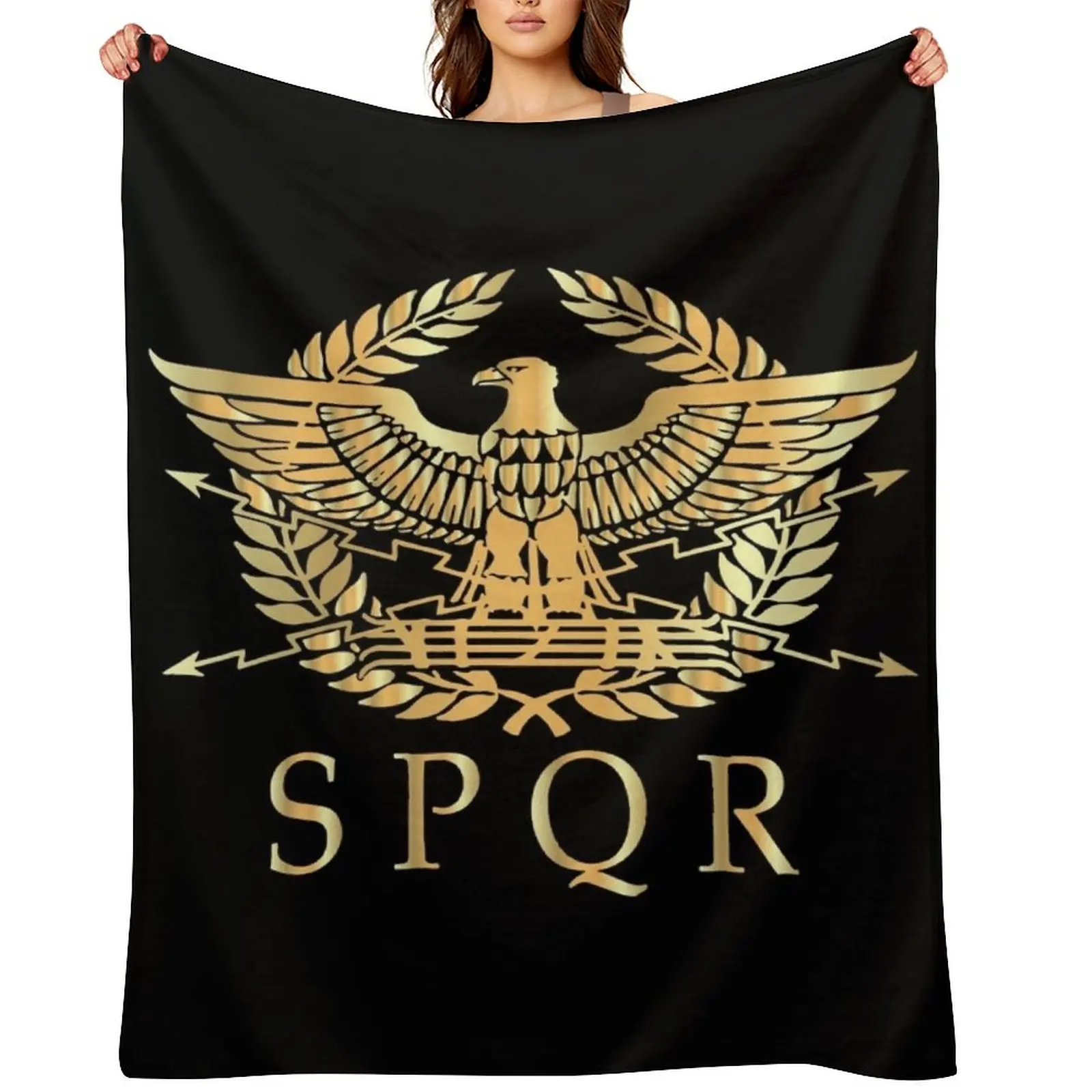 

SPQR- Roman Empire Standard Eagle Emblem Vintage Gold Shield Throw Blanket Beautifuls Thin Plush Thins Blankets