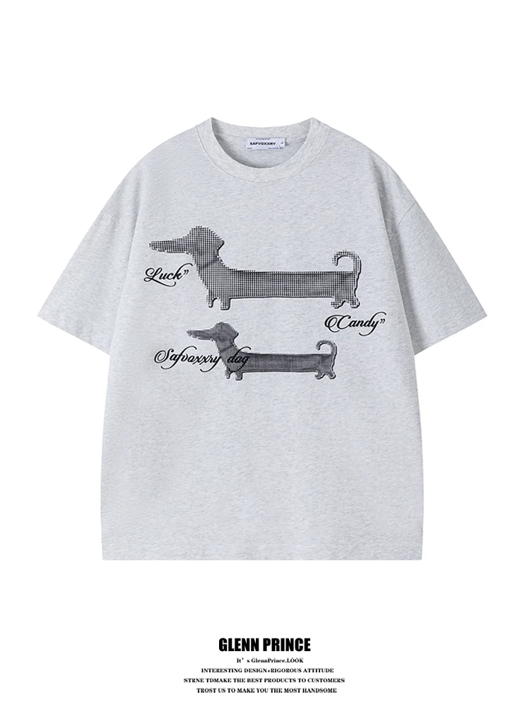 

GPstudio American Style Pure Cotton Sausage Dog T-shirt Men's Summer New Unique Short Sleeve Body T-shirt Breathable Comfortable