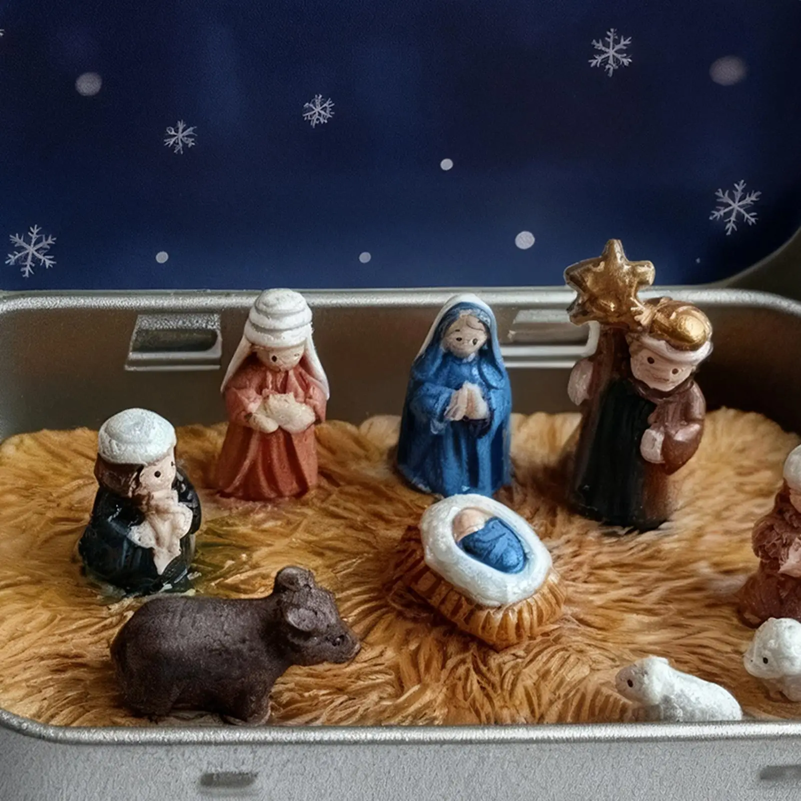 Christmas Nativity Mini Figurines Tin Box Portable Nativity Figurines Christmas Decor For Christian Mantel Fireplace Living Room