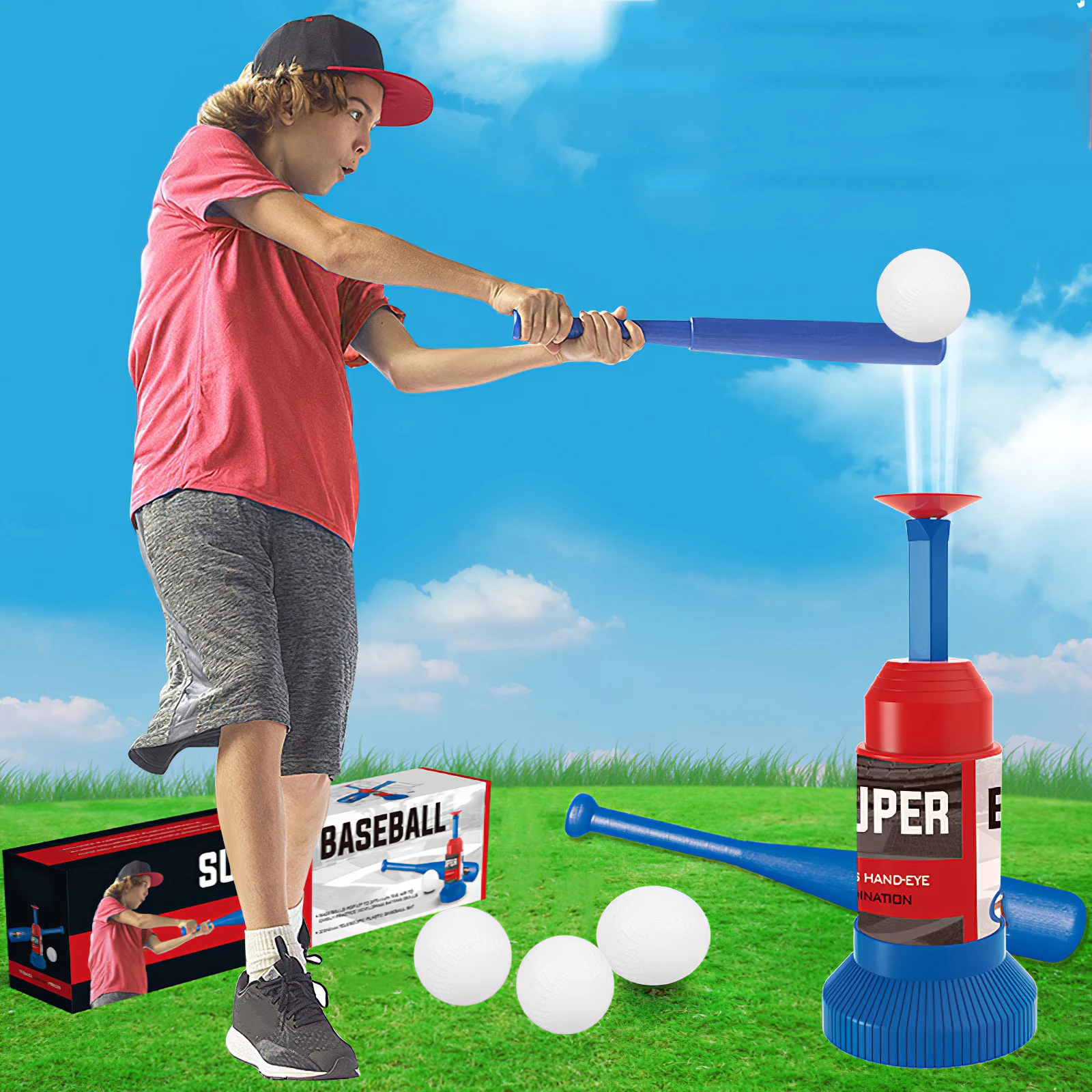 Kids Baseball Pitching Machine Children's Foot-stepping Baseball Teeing Practice Device Outdoor Sports Fitness Softball Launcher