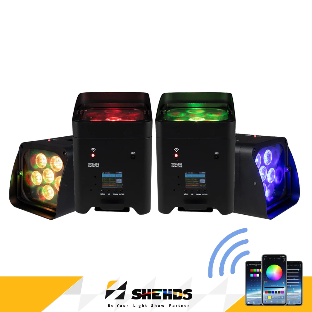 

4PCS Battery 6x18w LED RGBWA UV Par Wireless Remote Control Phone APP WIFI Wash Light For DJ Disco Wedding Home Party