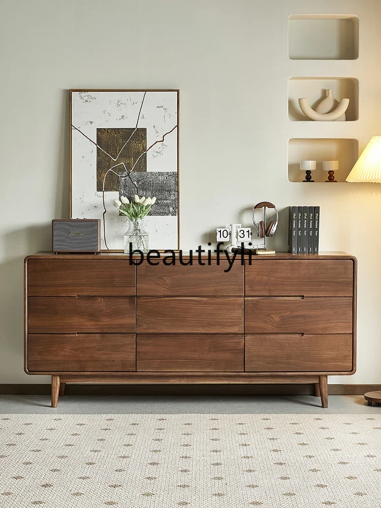 

North American black walnut nine chest cabinet Nordic storage cabinet Living room all solid wood storage chest cabinet5556