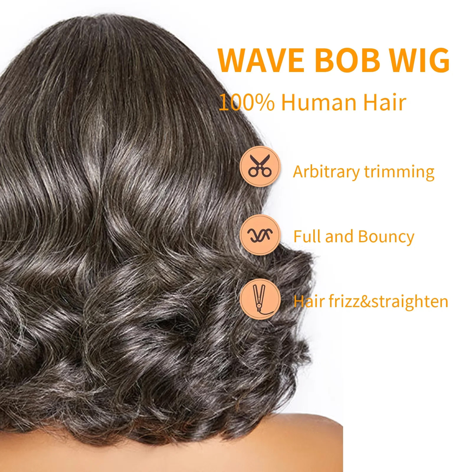 14 بوصة الملح والفلفل فضفاض موجة بوب شعر مستعار شعر الإنسان 200 الكثافة 5x5 الدانتيل الشفاف الجبهة شعر الإنسان للنساء شعر مستعار برازيلي