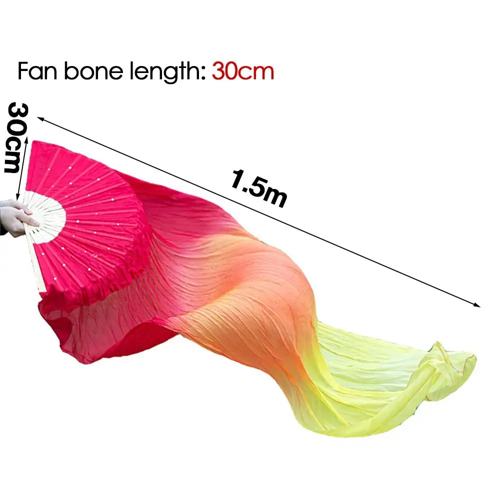 Hot Sell Long Imitation Gradient Color Silk Fans Long Silk Fans Belly Dancing Fan Rayon Silk Fans