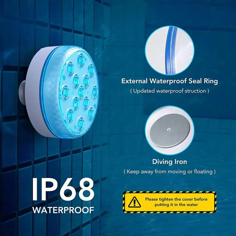 Submersible LED Pool Light Remote Control 16 Color Changing RGB Pool Light Brightness Adjustment IP68 Waterproof RGB Pool Light