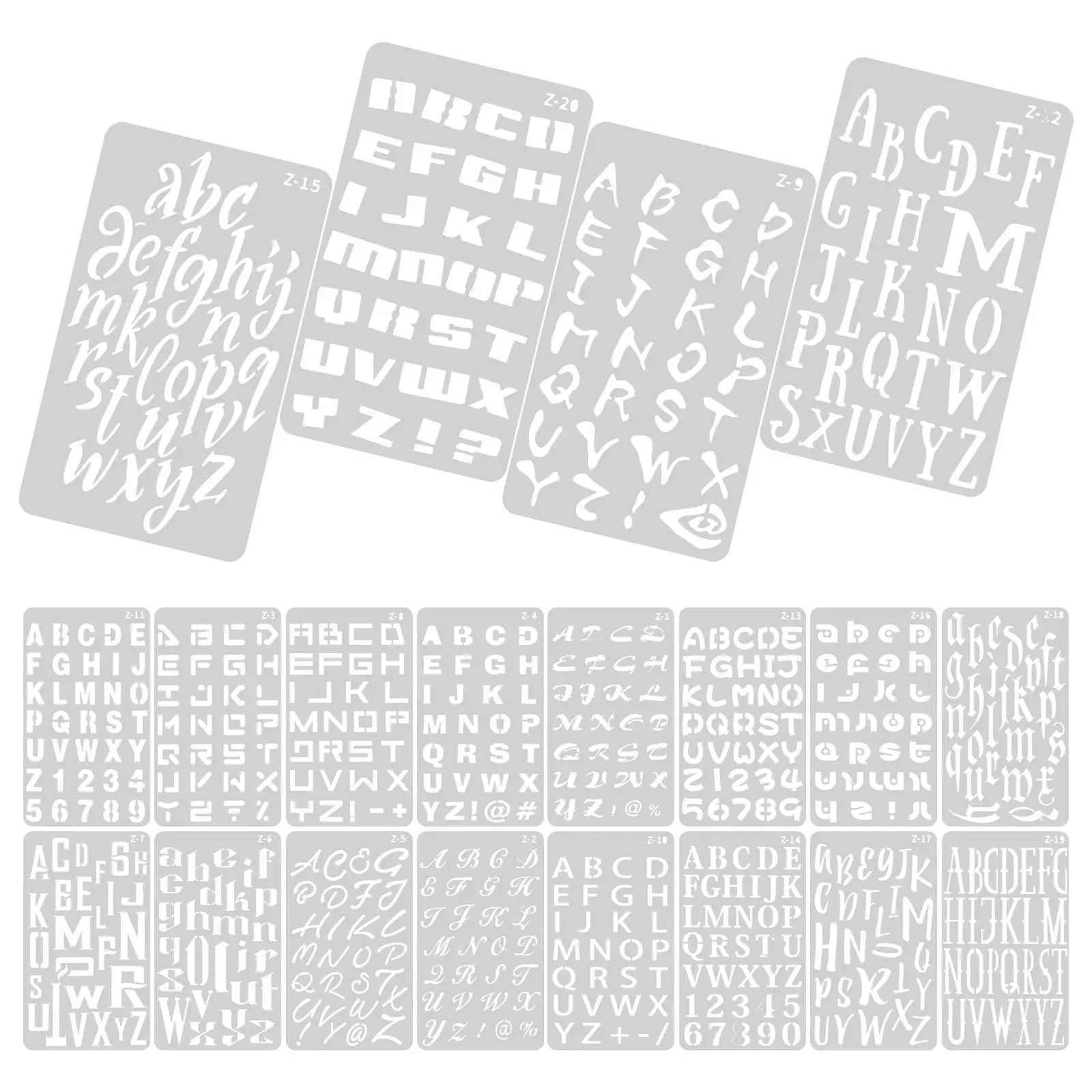 20 Sheets Letter Stencils Template Ruler Multi-Function Letter Stencils for Crafts Wood Burning Painting Reusable PET Material