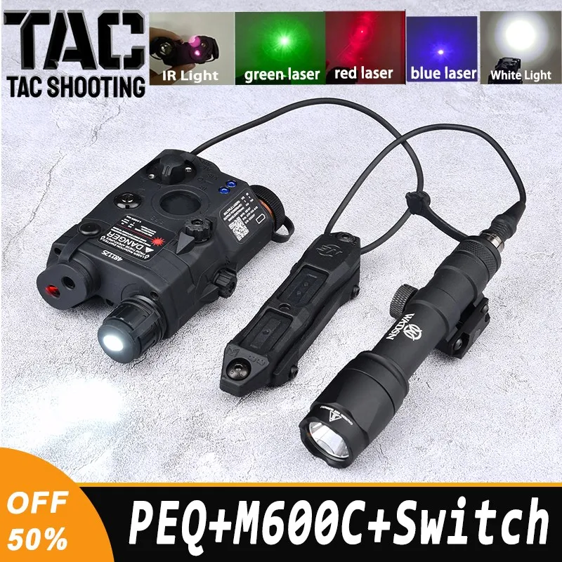 

Tactics PEQ-15 Red Green Blue Laser IR Sight M600 M600C Flashlight Airsoft Gun Accessroy White LED Strobe Light With Dual Switch