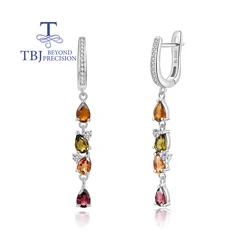 Light luxury Multi-colored natural tourmaline 5cm long earrings Fashion elegant women and girls exquisite birthday gift