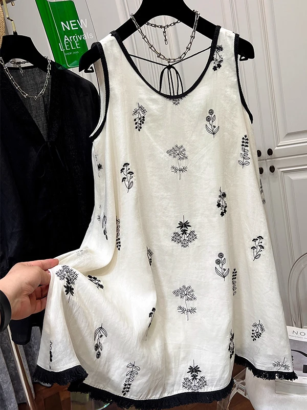 

plus Size Elegant Floral Print Sleeveless Vest Dress Women's Summer Thin Slimming Midi Skirt Korean Style Casual Breathable