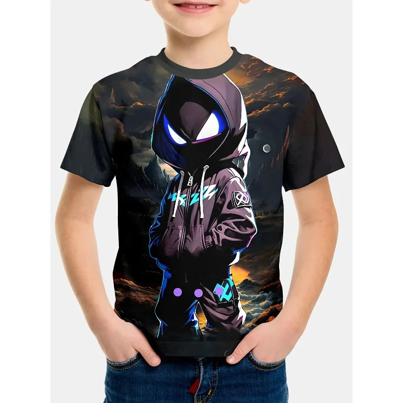 Graffiti-Style Cartoon Gaming Robot Short Sleeve T-Shirt, New Arrival Quick-Dry Breathable Casual Top for Daily Wear