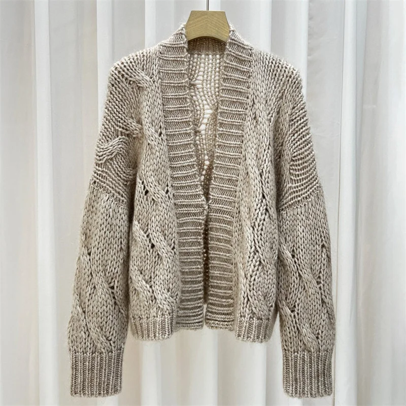 

Женский кардиган, новый эластичный облегающий топ с v-образным вырезом и длинными рукавами на зиму, 2022, женский свитер из смесовой шерсти морского конька, трикотаж