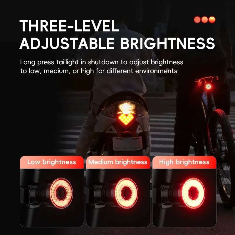 Bicycle Smart Brake Taillight IPX6 Waterproof Type-C Synchronized Auto Brake Bicycle Sensing MTB Cycling Warning Rear Lamp