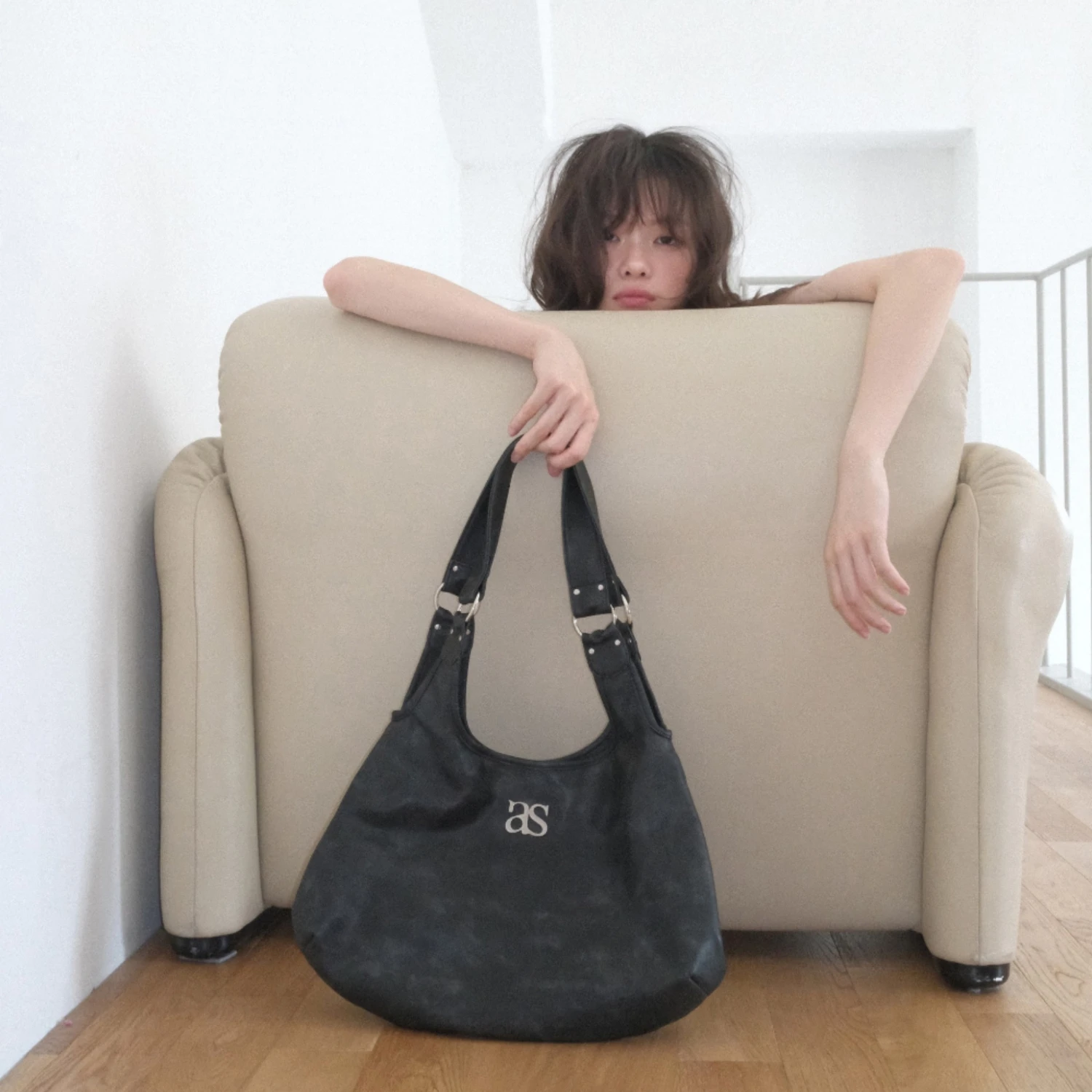 Borsa a tracolla a mezzaluna di grande capacità vintage di marca coreana Ason per donna 2025 nuova