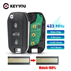 KEYYOU With Cutting Service Remote Key FSK 434MHZ ID46 For Peugeot 208 2008 301 308 3008 408 508 Citroen C3 C5 VA2/HU83 Blade
