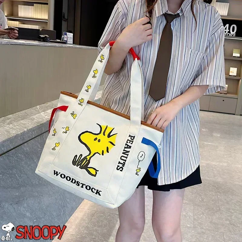 Snoopy Woodstock borsa a tracolla in tela per donna Cute Peanuts Ladies Handbag Student borse per la spesa ecologiche borsa per ragazze