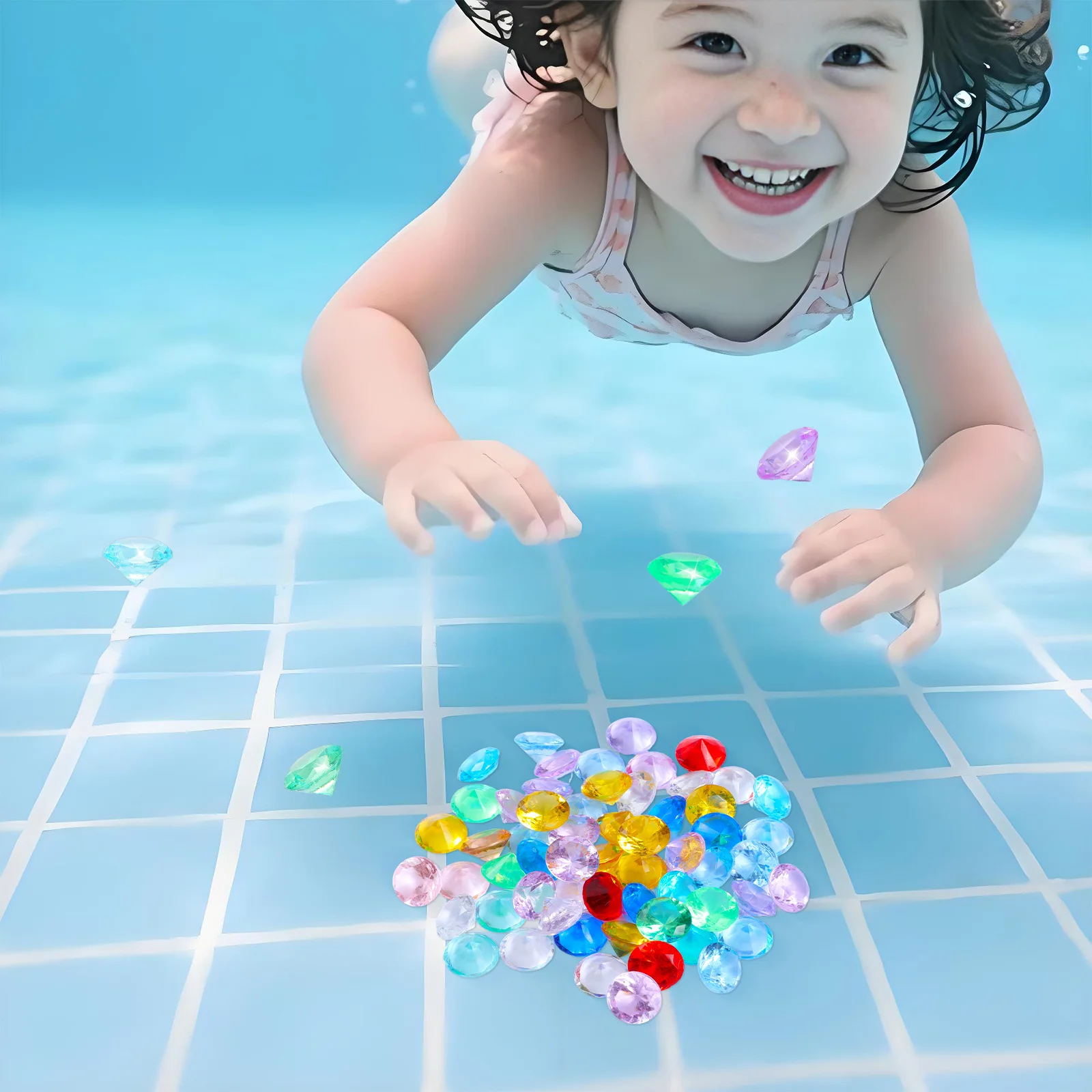 60pcs Pool Diving Toys Kids Water Play Set Artificial Gem Models Safe Floating for Outdoor Swimming Fun Gift