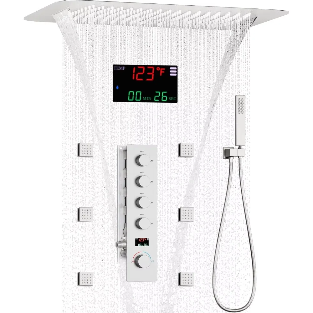 Luxury Modern Brushed Nickel Brass Bathroom Thermostatic Shower Sets Square Head Rain Spray Single Handle System 5 Year Warranty
