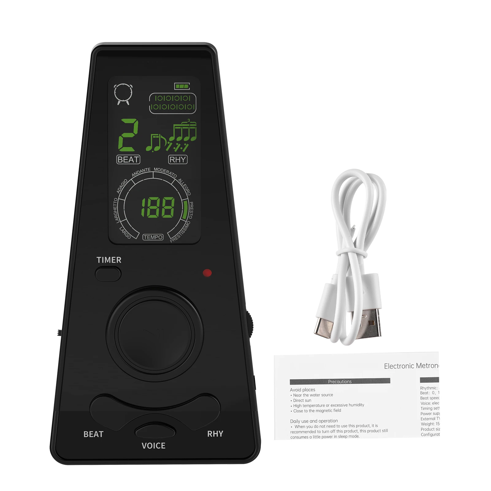 Electronic Digital Metronome with Timer Universal Electronic Metronome Battery or USB Cable Powered for Guitar Piano Violin Drum