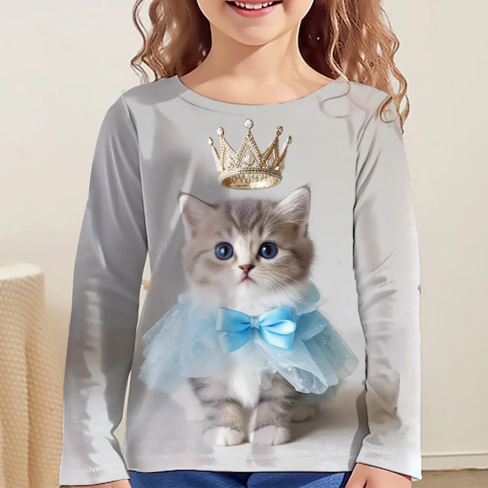 Kinder Kleidung Mädchen T-Shirts Top Langarm Kinder T-Shirt Nette Katze Drucken Casual Kinder Sommer Herbst Kleidung Mädchen Kleidung – Detail 6