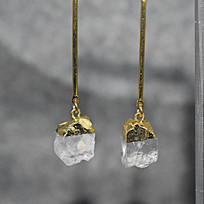 Crystal Earrings Irregular Natural Stone Hook Drop Earrings Women\'s Long Tassel Hook Earrings Banquet Wedding Engagement Jewelry