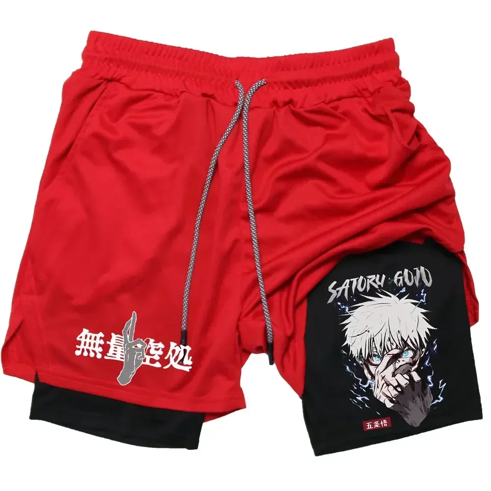 2024New Anime 2 in 1 Gym Shorts Compression Stretchy Sports Shorts Quick Dry Fitness Workout Summer Men\'s Performance Shorts