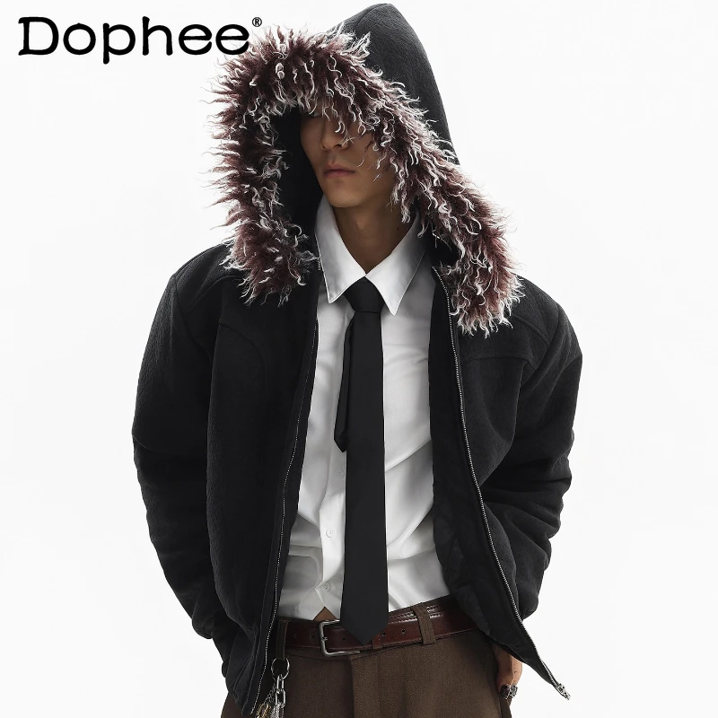 

Модные однотонные парки с воротником из искусственного меха для мужчин, зима 2025 года, новые утолщенные теплые парки, модные однотонные пальто