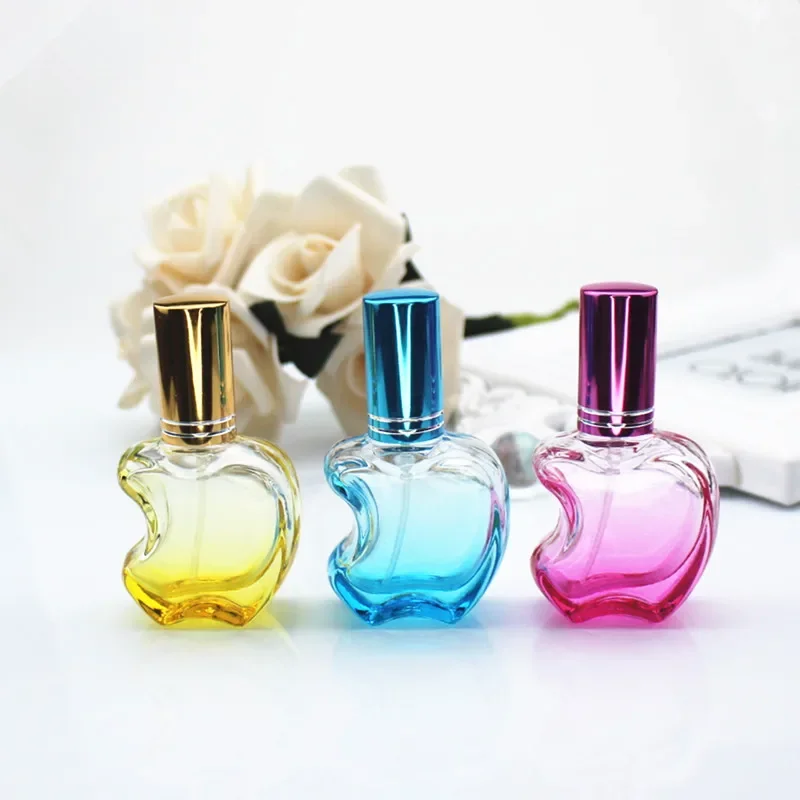 1pc 12ml Colorful Apple Shaped Empty Glass Perfume Bottle Small Sample Portable Parfume Refillable Scent Sprayer Bottle