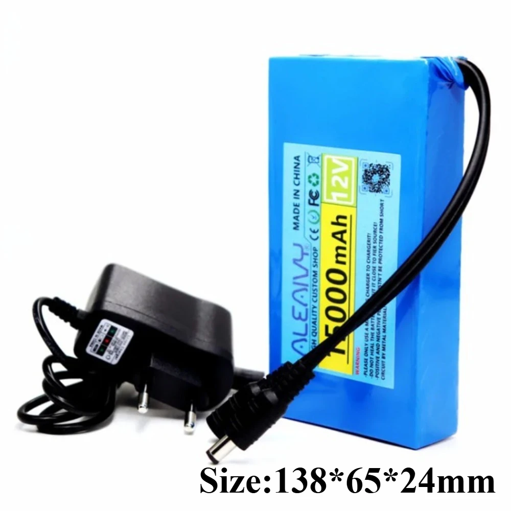 100% 새로운 휴대용 12v 20000mAh 리튬 이온 배터리 팩 DC 12.6V 20Ah 배터리 EU 플러그 + 12.6V1A 충전기 + DC 버스 헤드 와이어