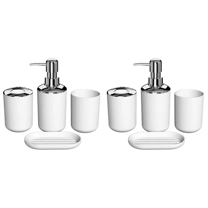 ABUH-8 Pcs Plastic Bathroom Accessory Set,Bath Toilet Brush Accessories Set With Toothbrush Holder,Toothbrush Cup(White)