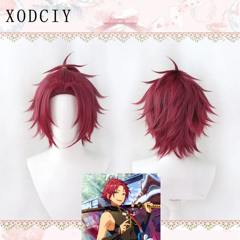 Isara Mao Anime Ensemble Stars Cosplay Wigs Short Red Styled Heat Resistant Synthetic Hair Wig Free Wig Cap