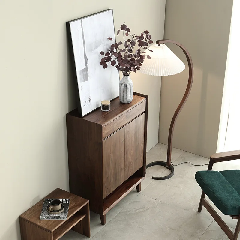 Black walnut all-solid wood shoe cabinet Modern simple large-capacity shoe rack Household partition Door storage entrance cabine