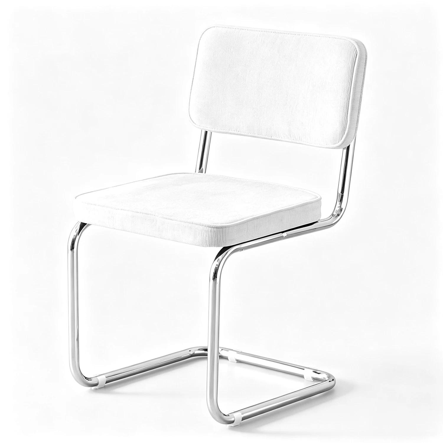Mid Century Modern Dining Chair Set of 2, Corduroy Upholstered Armless Side Chair with Fully Padded Sponge Back, Chrome Cantilever Stainless Steel Frame for Kitchen Living Room