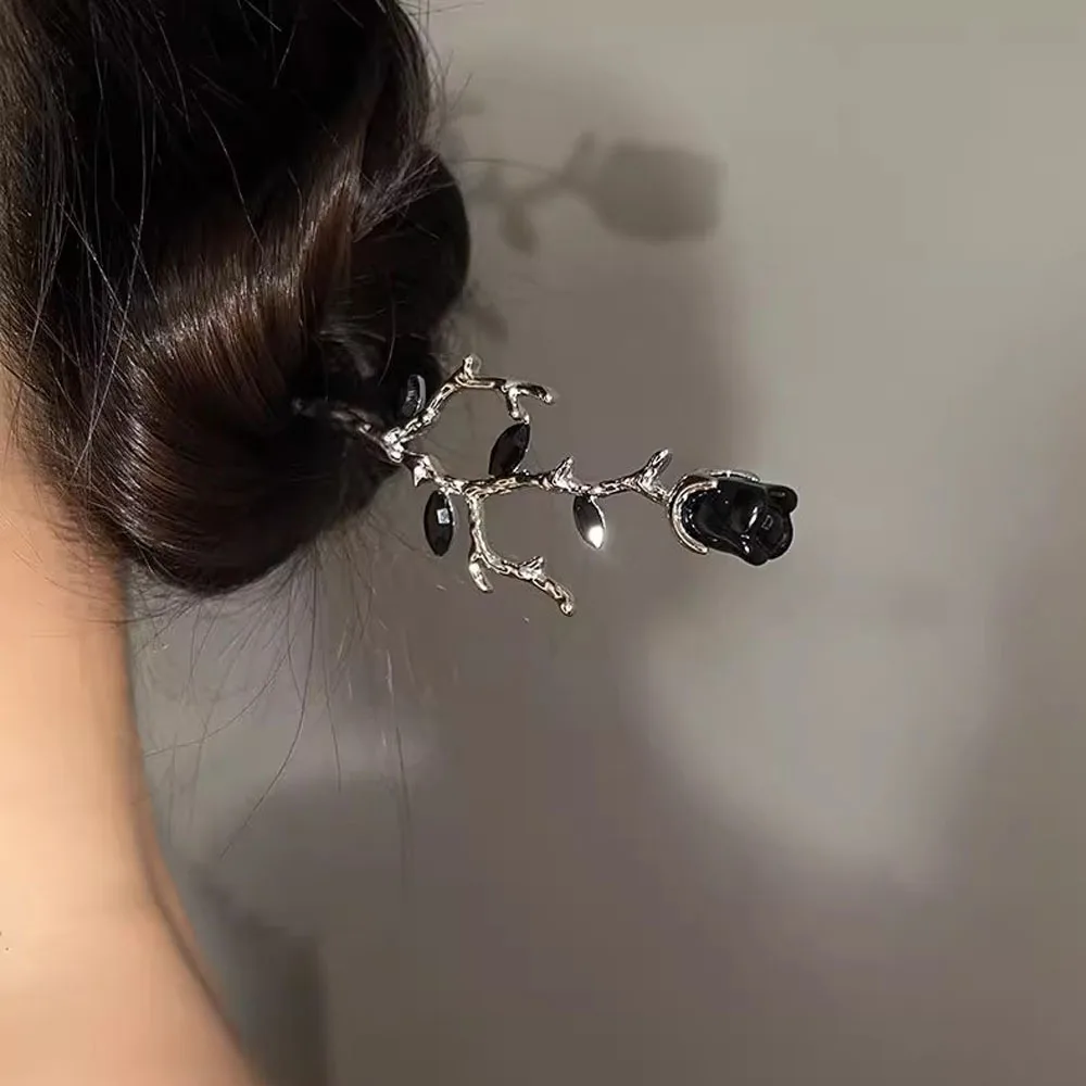 1 PC ใหม่จีน Hairpin ผม Elegant Rose ดอกไม้คริสตัลสาขาโลหะ VINTAGE อุปกรณ์เสริมผม Lady Headdress