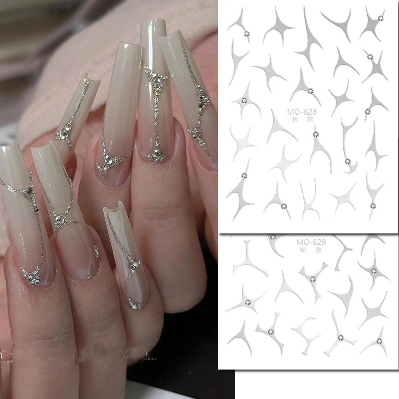 

5d Embossed Nail Art Stickers Metallic Silver Irregular Lines Mables Smokes Diamonds Decals Decorations For Nail Tips Manicures