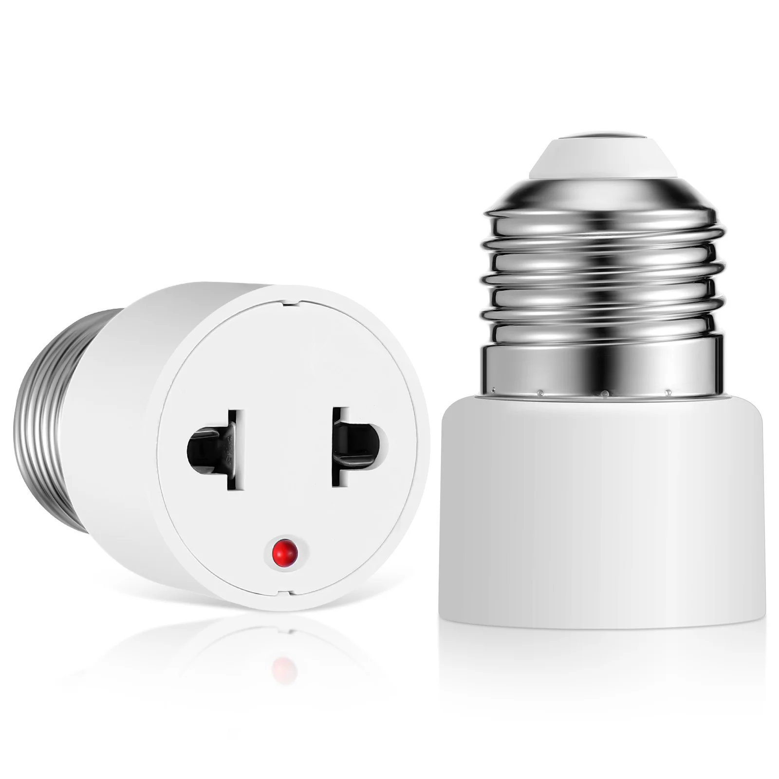 2 Pcs Lamp Adapter E27 Base Bulb to US Plug Ligth Socket Converter Holder White Hole Flat