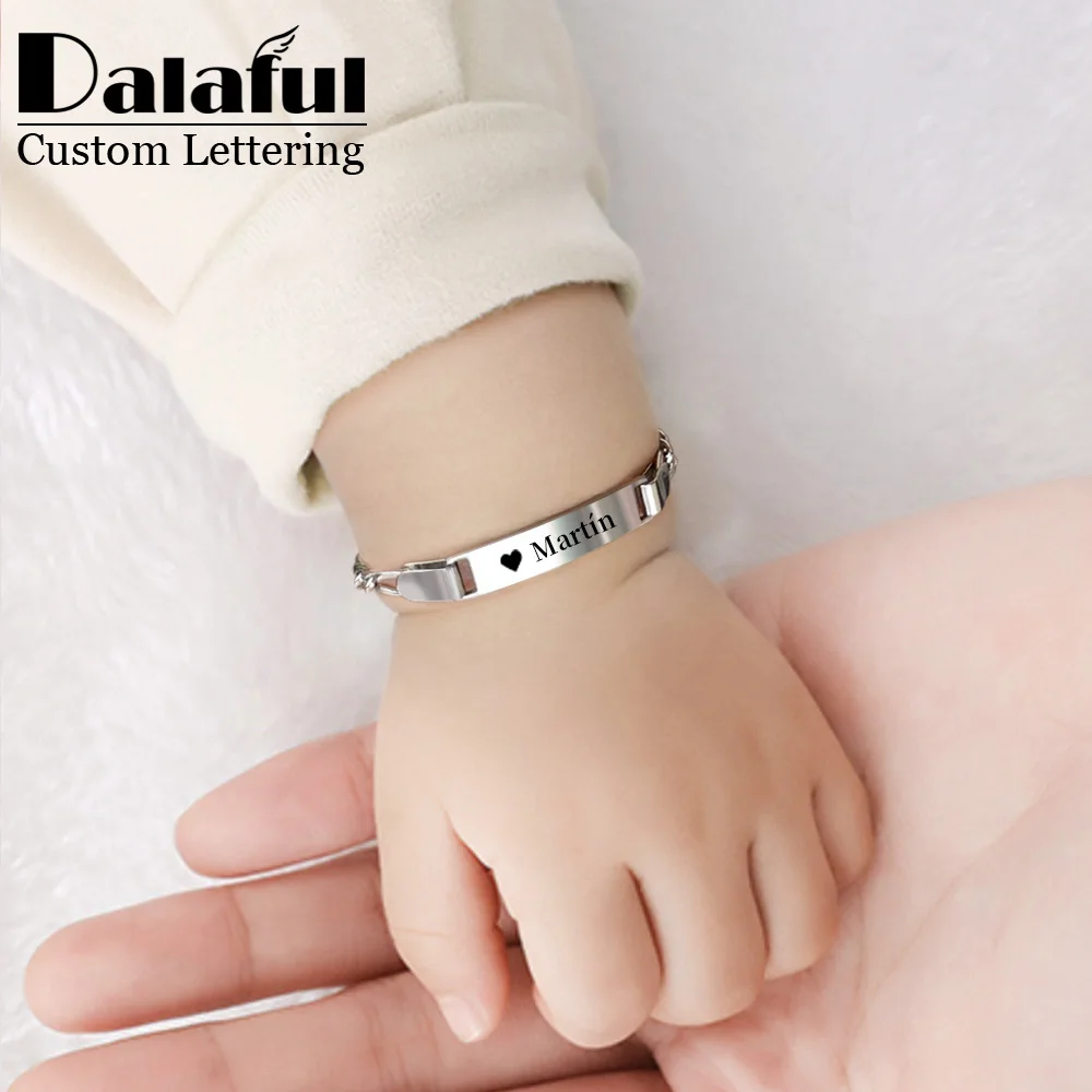 Personalize Baby Bracelet  Anti Allergy Stainless Steel Custom Name ID Curb Chain Link Newborn Infant Baptism Love Gifts  P038