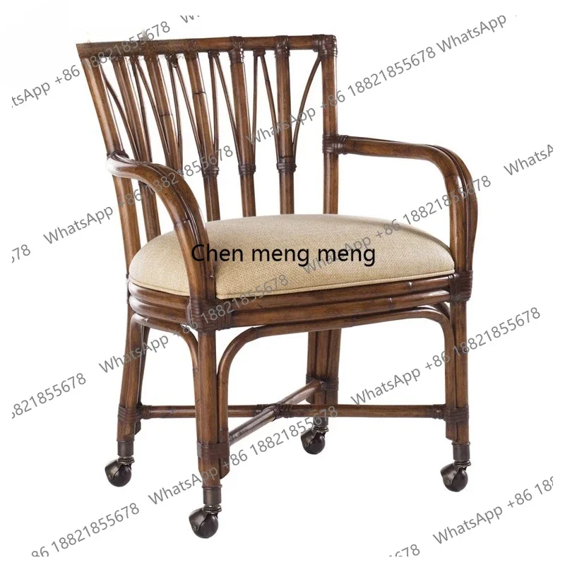 cc182All solid wood chess and card chair mahjong table octagonal square tea table dining chair bamboo rattan leisure book chair