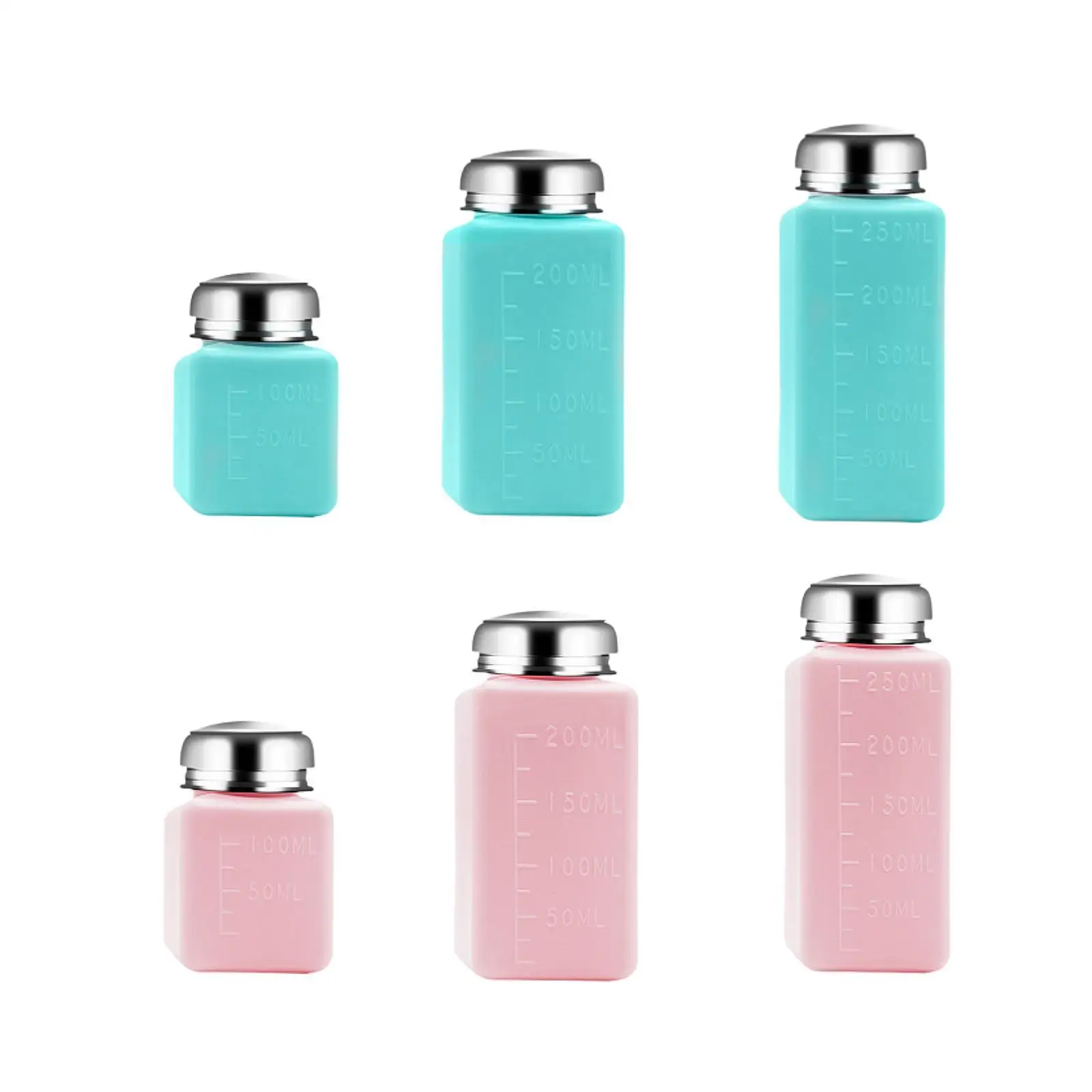 Pump Dispenser Bottle with Steel Top Cap for Makeup Remover Clean Tool Push Down Liquid Dispenser Hand Pumping Press Container