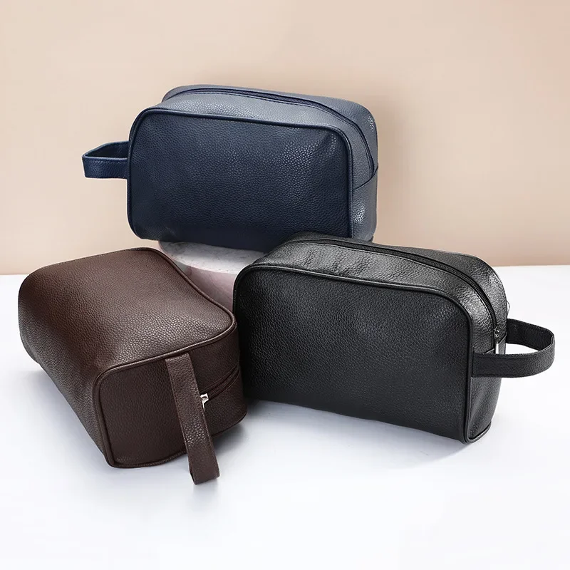 

Makeup New Leather Bag Bag Toiletry Cosmetic Capacity Men Travel Large Travel Organizer Storage Pouch Bags PU Cosmetics Zipper