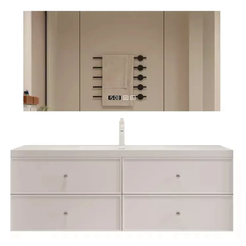 Mueble de baño de roble verde oscuro, combinación de lavabo integrado de cerámica, lavabo de mano para baño, lavabo de pizarra sin costuras