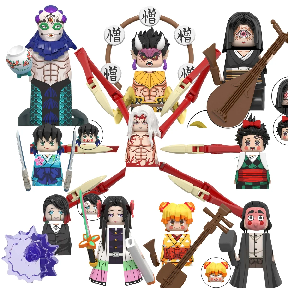 WM6162 WM6163 Japan Anime Demon Slayer Akaza Rui Iguro Obanai Tanjirou Kamado Nezuko Zenitsu Mini Action Figures Blocks Toy Kids