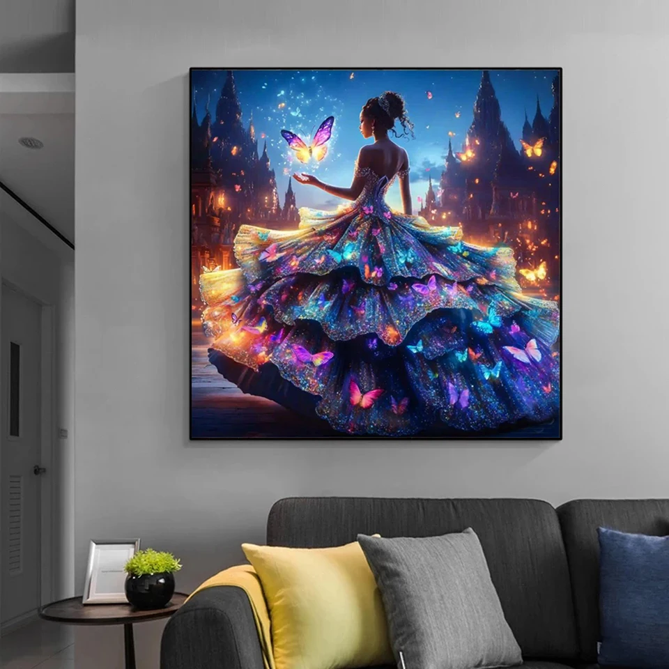 الماس اللوحة 2025 زهرة فتاة الماس الفسيفساء الأزهار فراشة حجر الراين صورة التطريز الفن عبر عدة خياطة ديكور المنزل #3