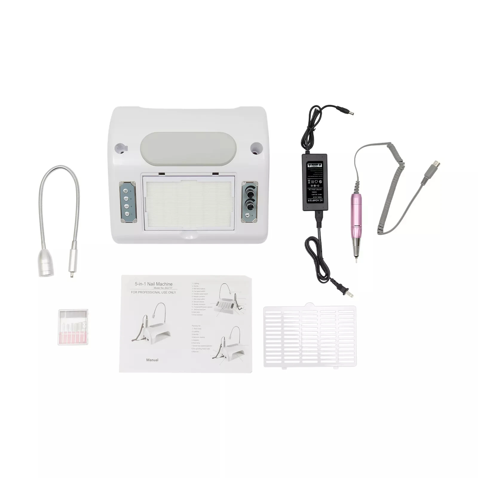 Macchina per manicure 5 in 1 con lampada per unghie UV LED, asciugatrice, aspirapolvere e collettore di polveri per trapano per unghie (USA)