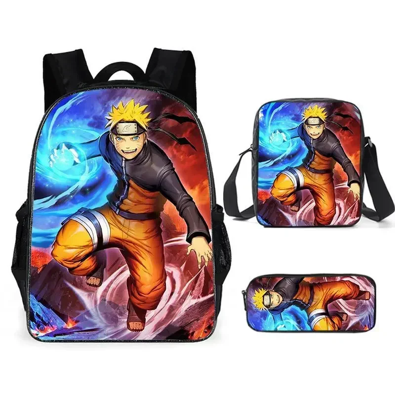 Three-piece Set 3D Printing Naruto Backpack Korean Primary and Middle School Students School Bag Messenger Bag Pencil Case