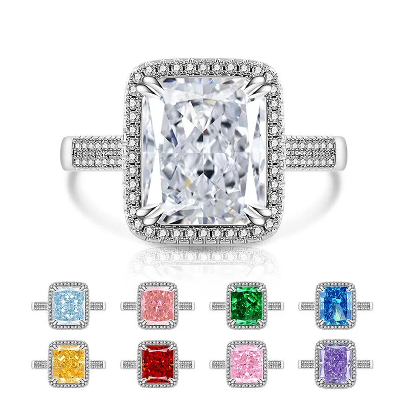 

Shining 925 Sterling Silver Elegant Rectangular Zircon Ring Light Luxury Banquet Jewelry