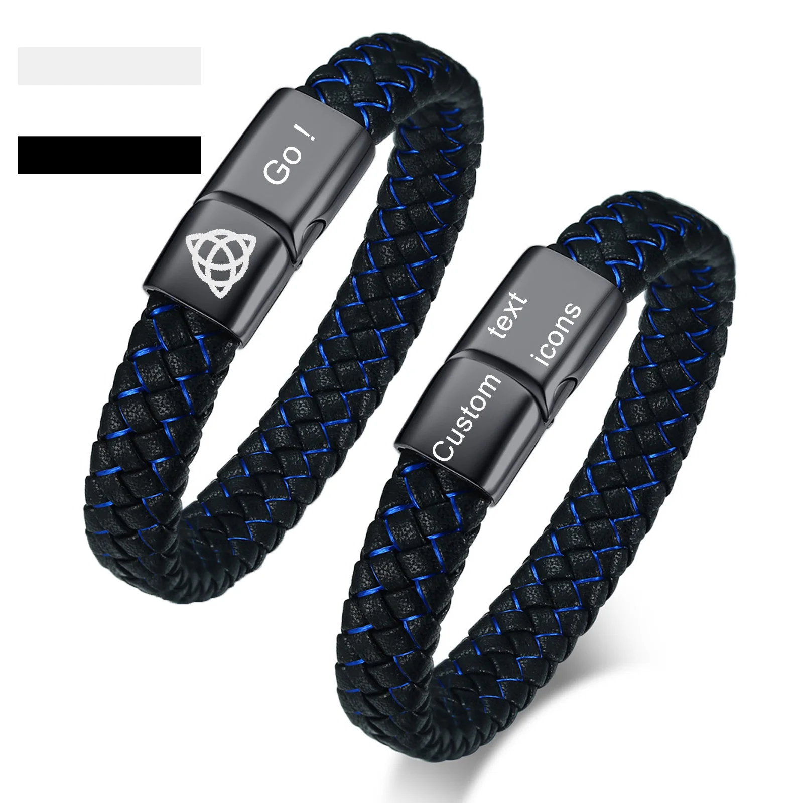 سوار جلدي مضفر عتيق للرجال من الفولاذ المقاوم للصدأ نص مخصص سوار الصداقة المشابك المغناطيسية هدية مقدمة للأخ