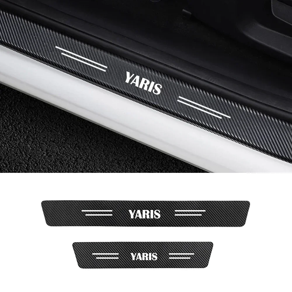 4PCS Car Door Sill Scuff Plate Decor Carbon Fiber Stickers For Toyota Yaris 210 XP210 2020 2021 2022 Auto Styling Accessories