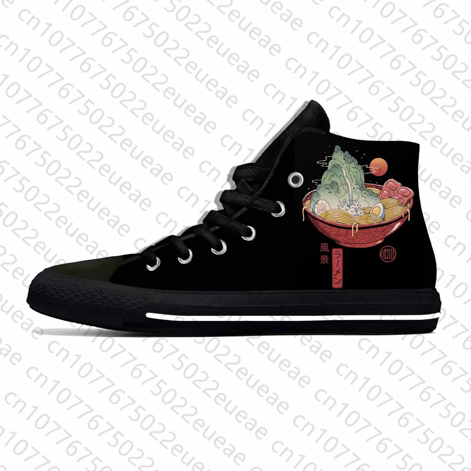 Homens e Mulheres Anime Japonês Desenhos Animados Grande Ramen Onda Kanagawa Sapatos de Pano Casual, Tênis Respiráveis Leves, 3D Print