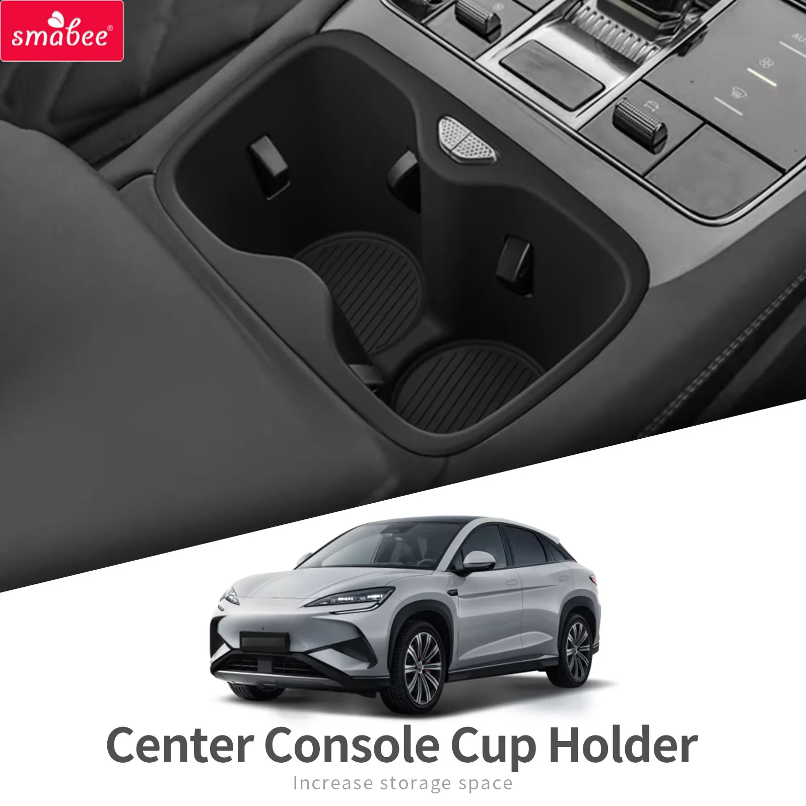 Smabee for BYD Sealion 7 2024 2025+ TPE Cup Holder Insert Drinks Storage Box Shock-Absorbing Car Interior Accessories Black